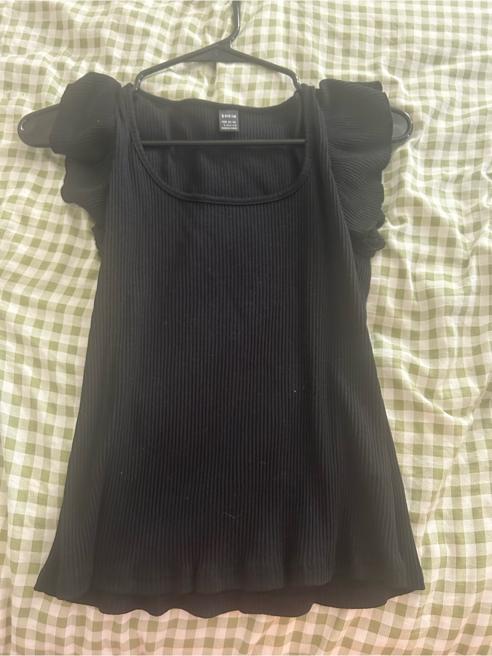 SHEIN Black Ribbed Tank with Ruffle Sleeves